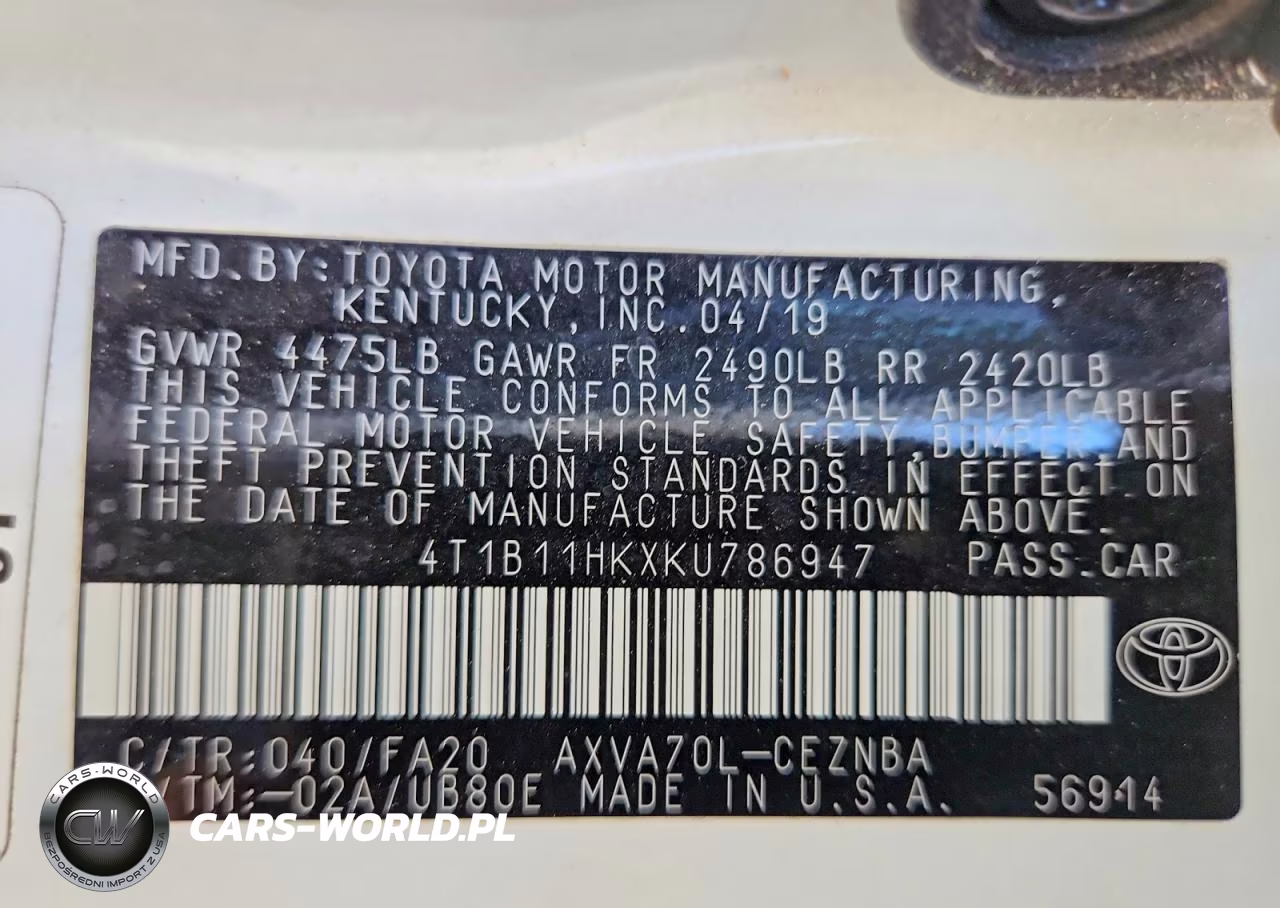 2019 Toyota Camry Le VIN:4T1B11HKXKU786947 - 12