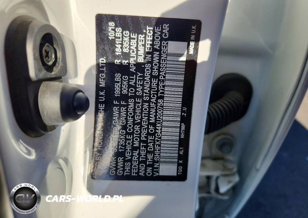 2019 Honda Civic Sport VIN:SHHFK7G44KU200758 - 12
