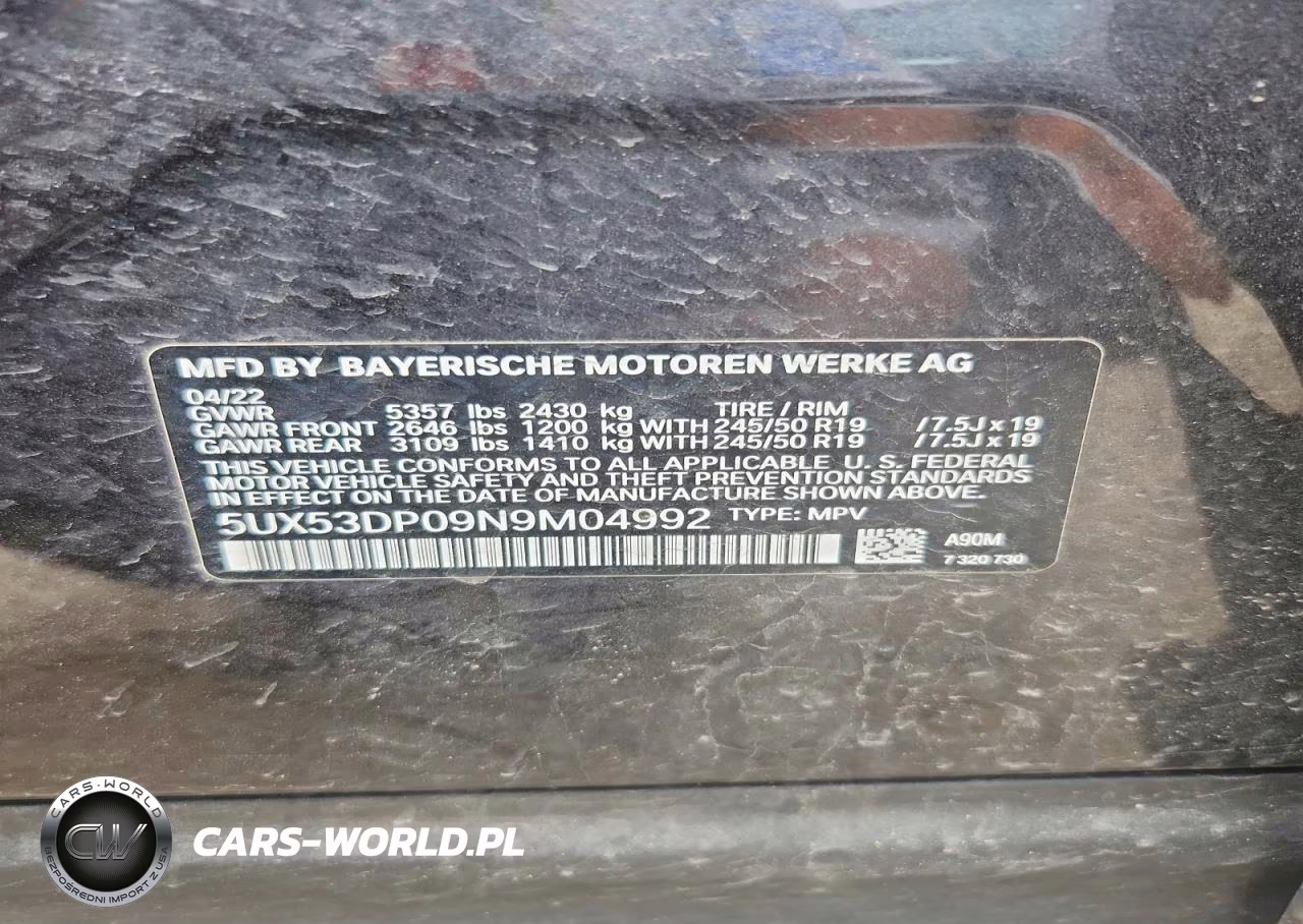 2022 BMW X3 xDrive30I VIN:5UX53DP09N9M04992 - 13