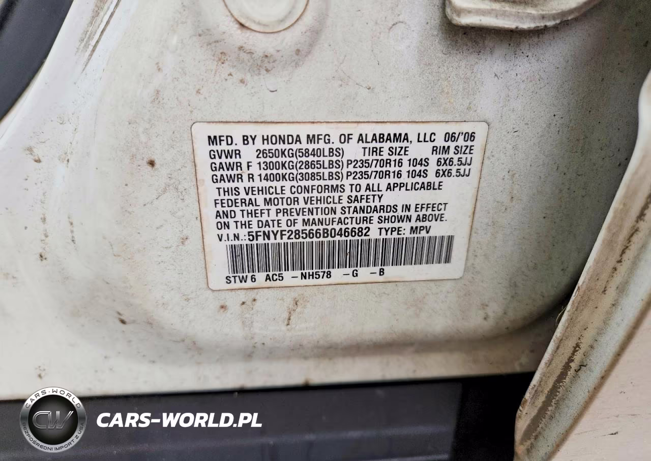 2006 Honda Pilot Ex VIN:5FNYF28566B046682 - 13
