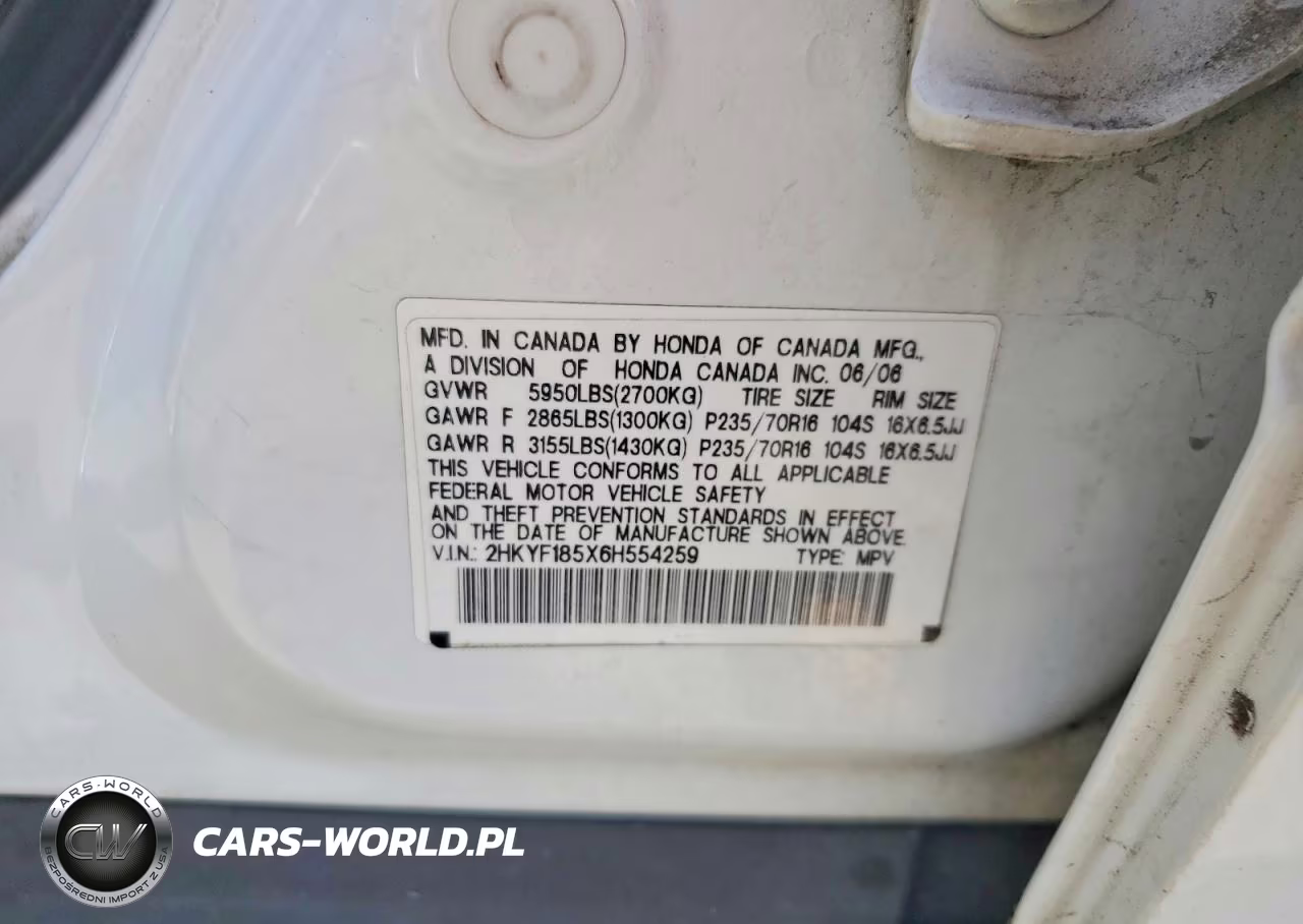 2006 Honda Pilot Ex VIN:2HKYF185X6H554259 - 13