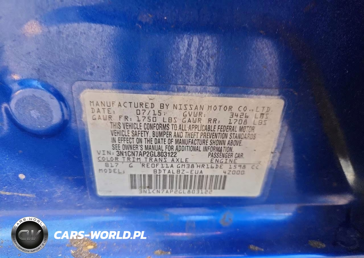 2016 Nissan Versa 1.6 Sv VIN:3N1CN7AP2GL803122 - 13