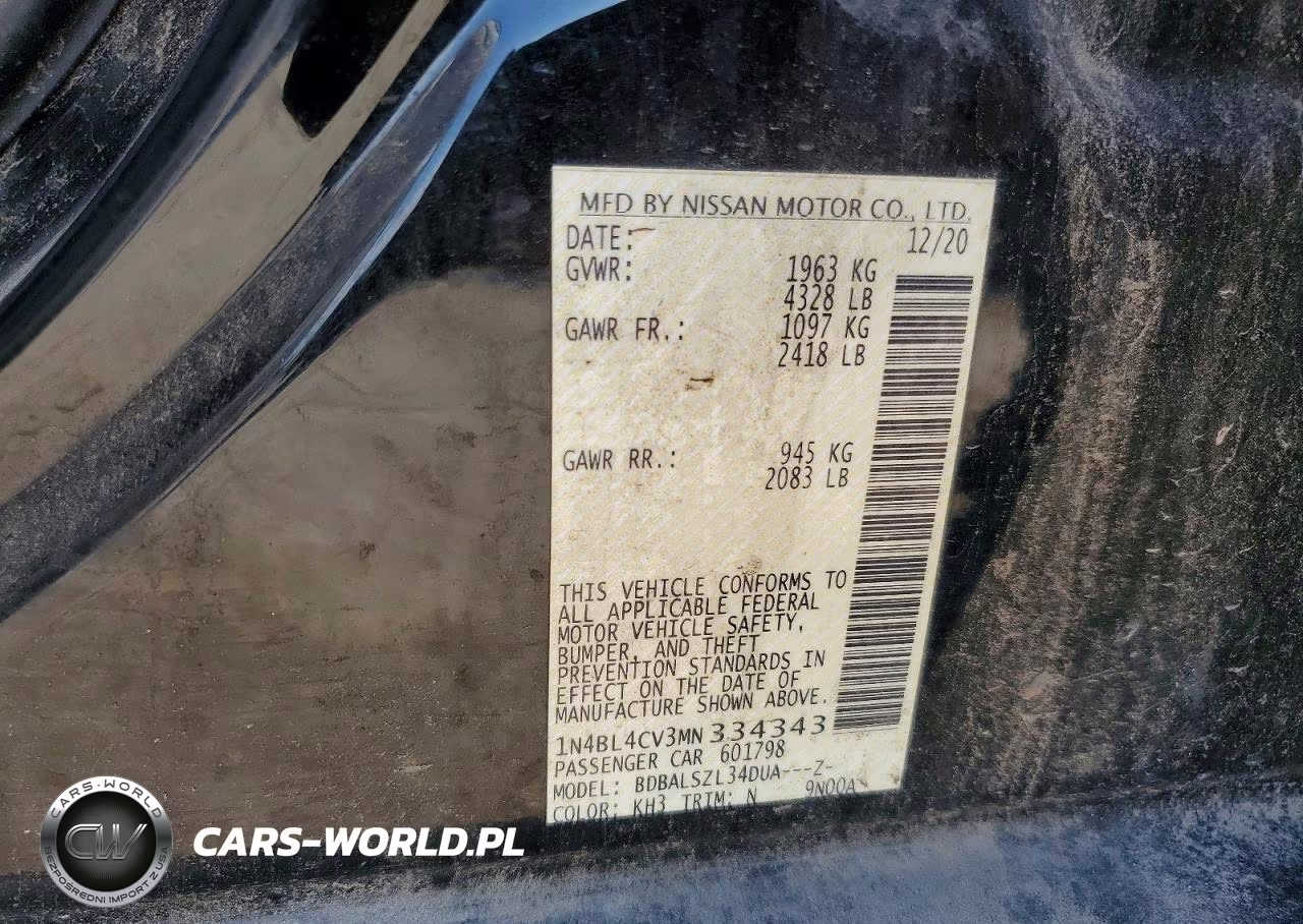 2021 Nissan Altima Sr VIN:1N4BL4CV3MN334343 - 12