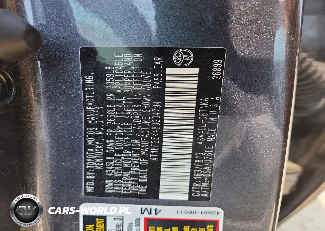 TOYOTA CAMRY BASE VIN:4T1BF3EK4BU204794 - 12
