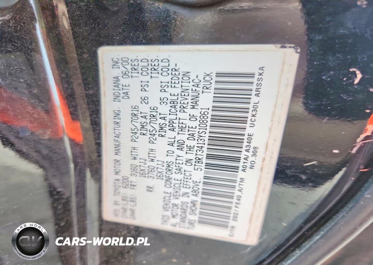 2000 Toyota Tundra Sr5 VIN:5TBRT3413YS108861 - 12