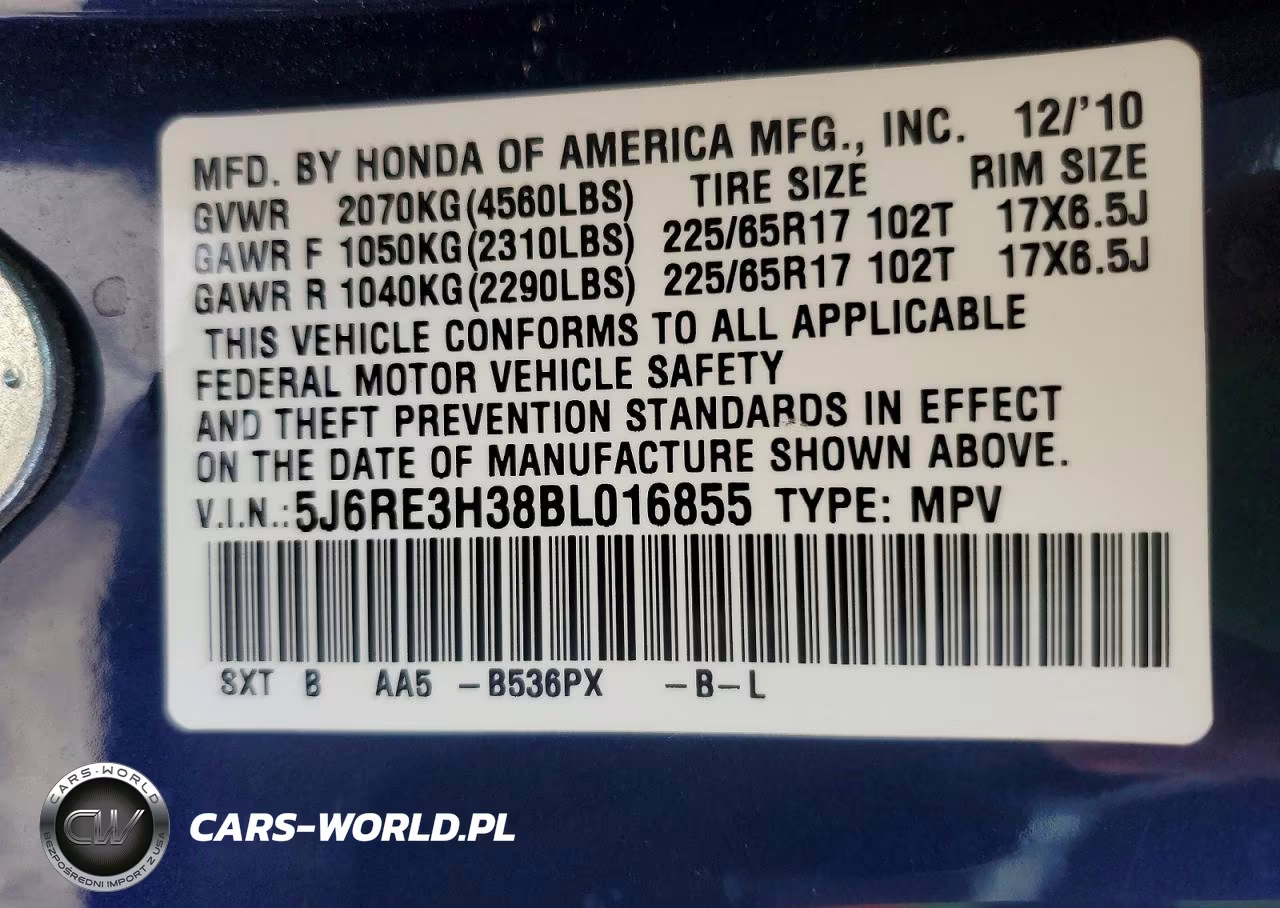 2011 Honda Cr-V Lx VIN:5J6RE3H38BL016855 - 13