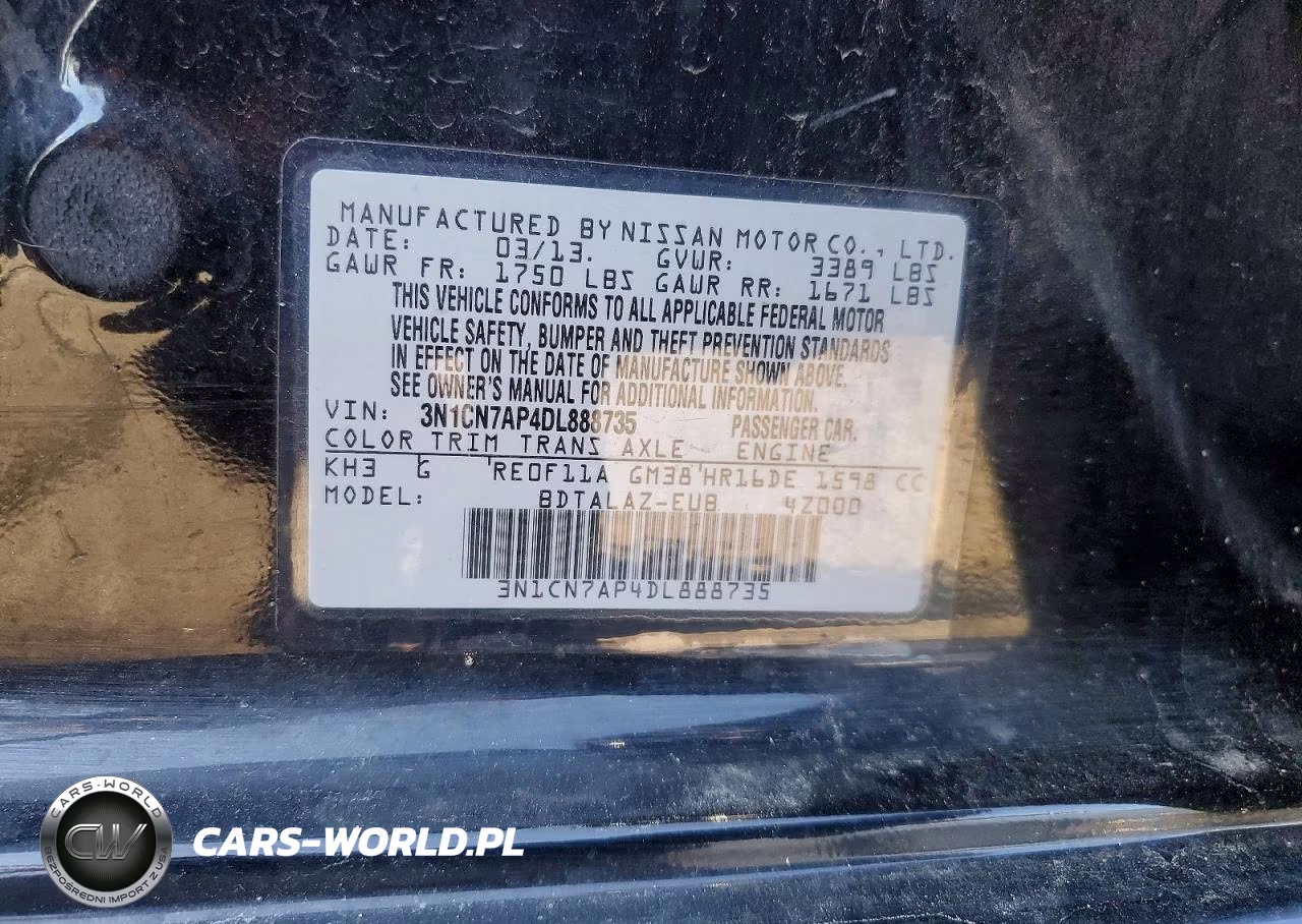 2013 Nissan Versa S VIN:3N1CN7AP4DL888735 - 13