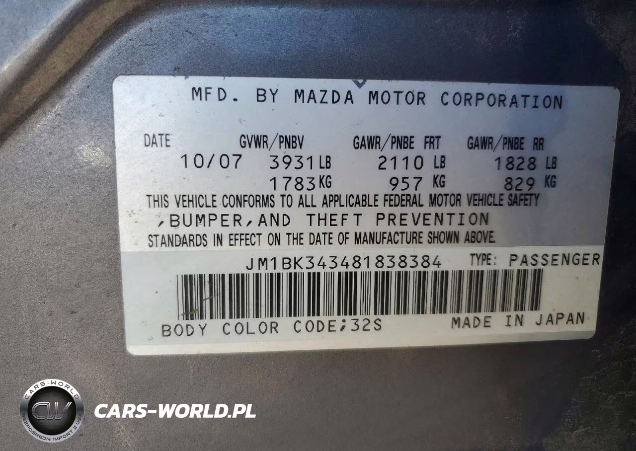 2008 Mazda 3 Hatchback VIN:JM1BK343481838384 - 12
