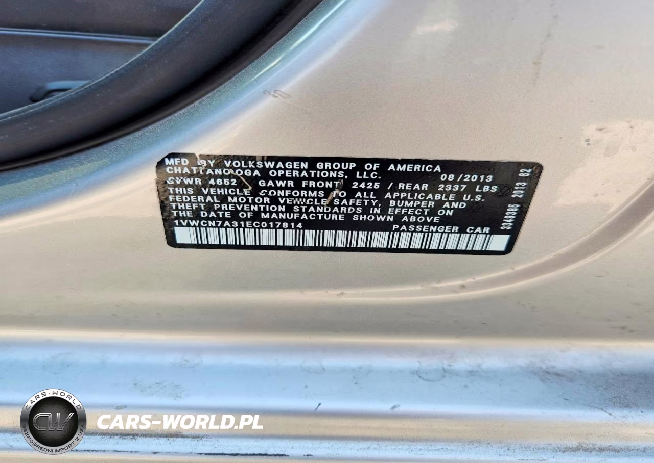 2014 Volkswagen Passat Sel VIN:1VWCN7A31EC017814 - 12