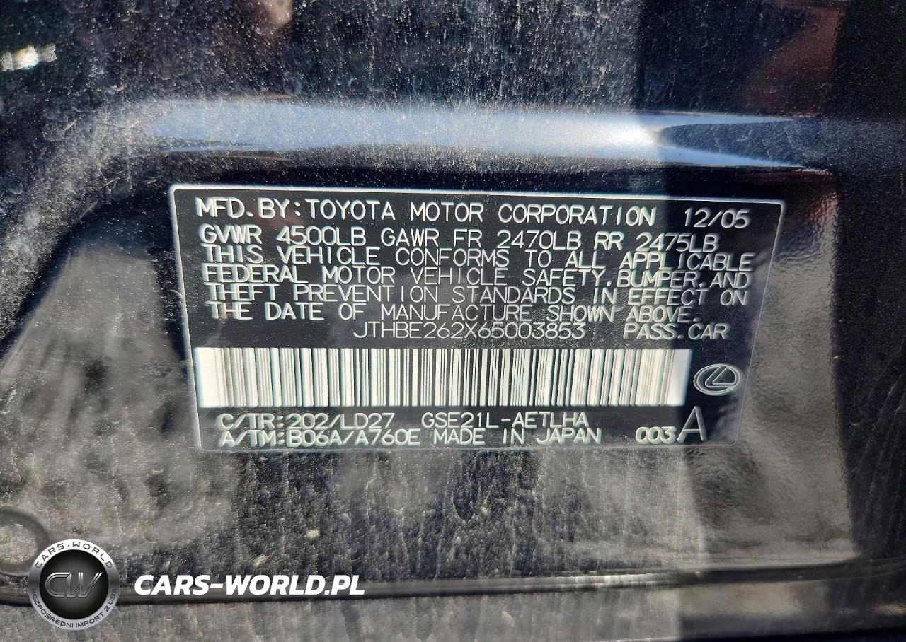 2006 Lexus Is 350 VIN:JTHBE262X65003853 - 13