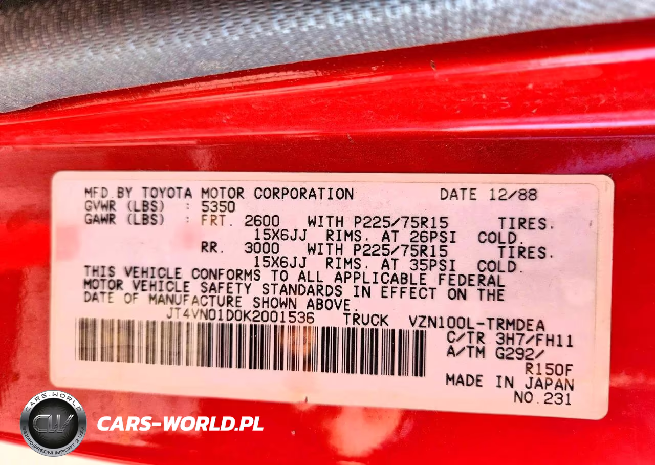 1989 Toyota Pickup 1-2 Ton Short Wheelbase Dlx VIN:JT4VN01D0K2001536 - 12