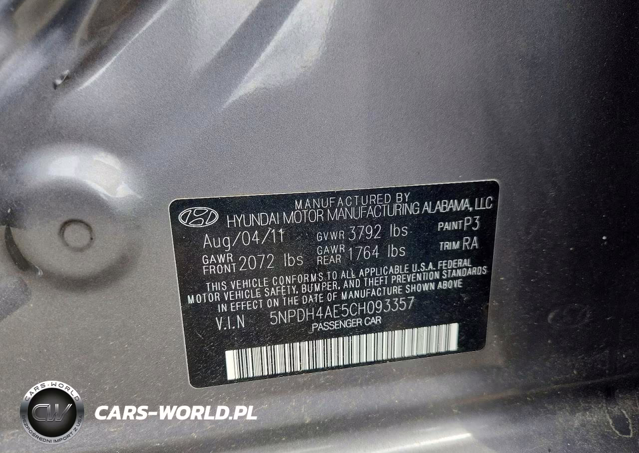 2012 Hyundai Elantra Gls VIN:5NPDH4AE5CH093357 - 12