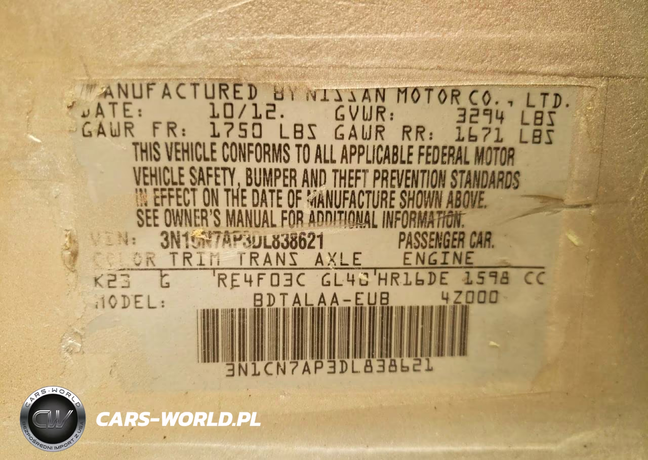 2013 Nissan Versa 1.6 S VIN:3N1CN7AP3DL838621 - 12