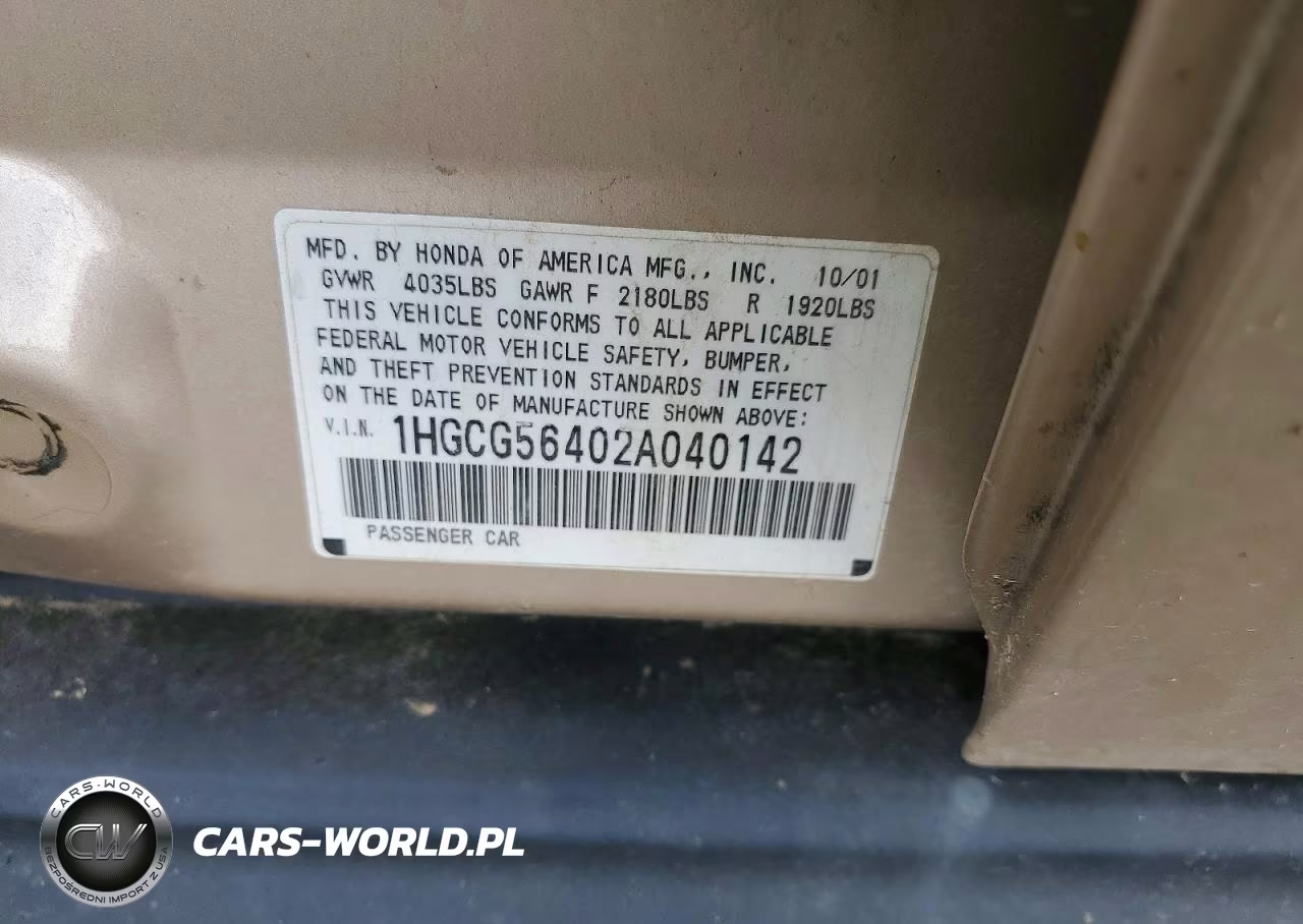 2002 Honda Accord Lx VIN:1HGCG56402A040142 - 13