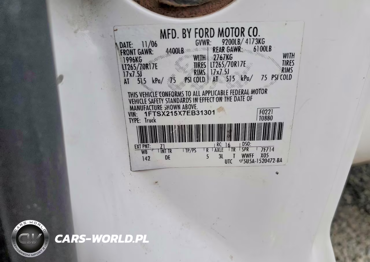 2007 Ford F250 Super Duty VIN:1FTSX215X7EB31301 - 12