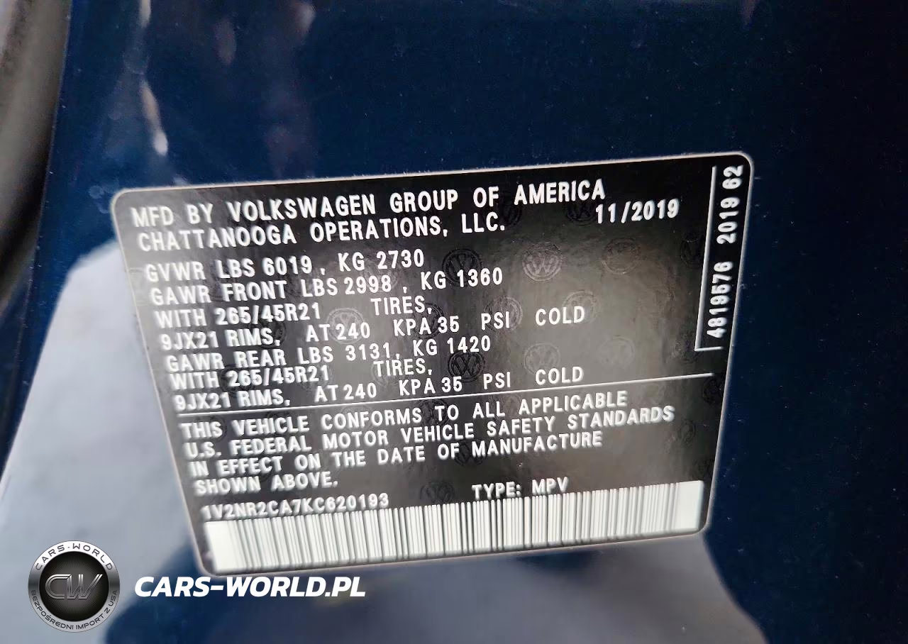 2019 Volkswagen Atlas Sel Premium VIN:1V2NR2CA7KC620193 - 13