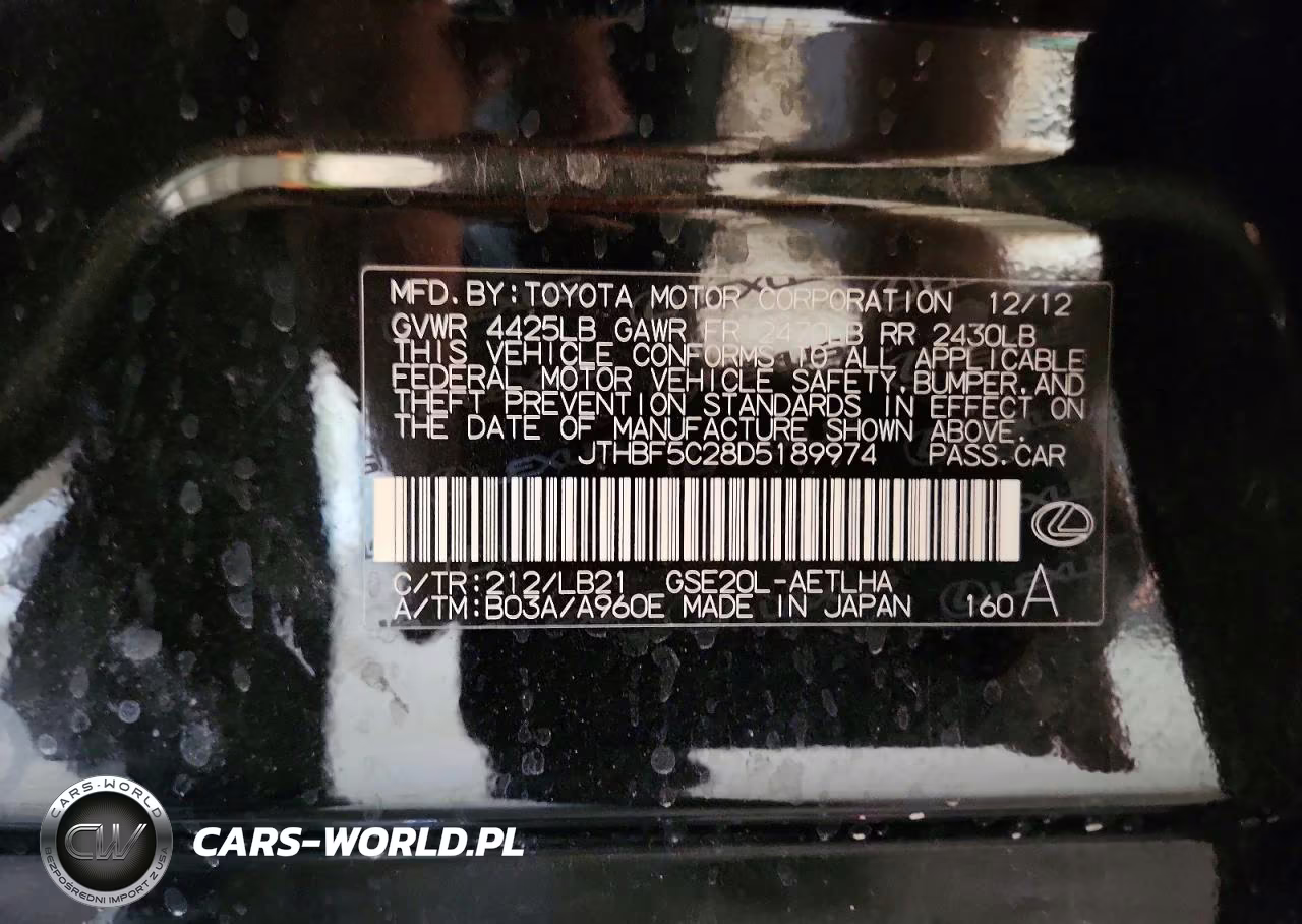 2013 Lexus Is 250 VIN:JTHBF5C28D5189974 - 12