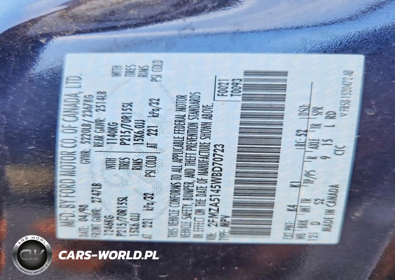 1998 Ford Windstar Wagon VIN:2FMZA5145WBD70723 - 14
