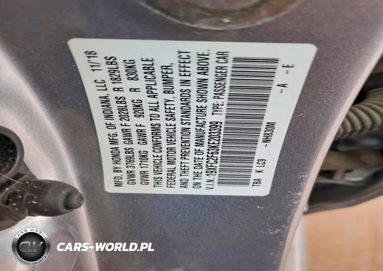 2019 Honda Civic Lx VIN:19XFC2F63KE203399 - 13
