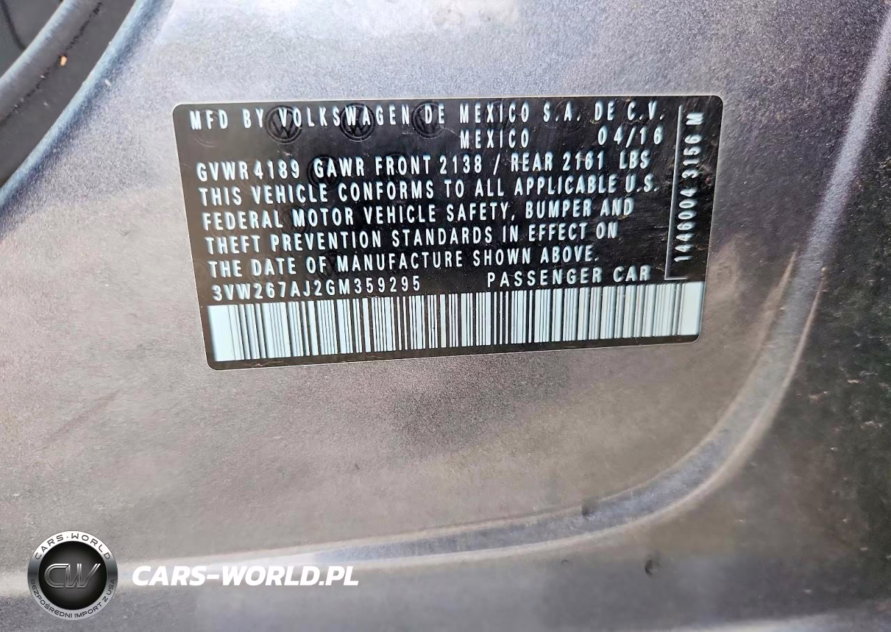 2016 Volkswagen Jetta S VIN:3VW267AJ2GM359295 - 12