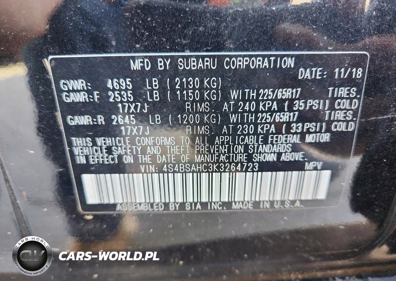 2019 Subaru Outback 2.5I Premium VIN:4S4BSAHC3K3264723 - 14