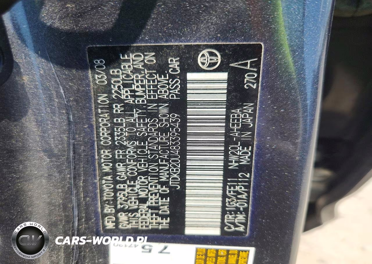 2008 Toyota Prius Base VIN:JTDKB20U483395439 - 12