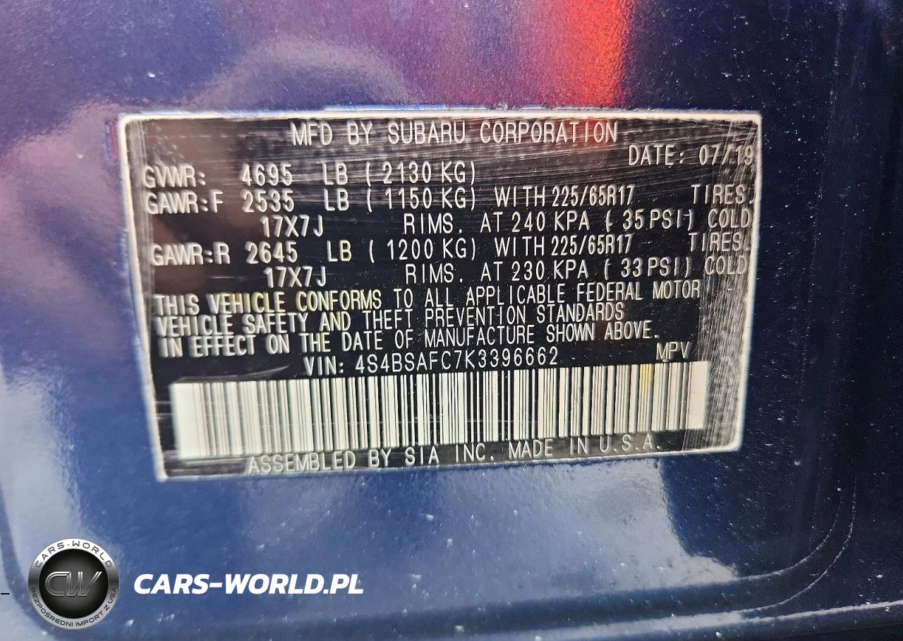 2019 Subaru Outback 2.5I Premium VIN:4S4BSAFC7K3396662 - 13
