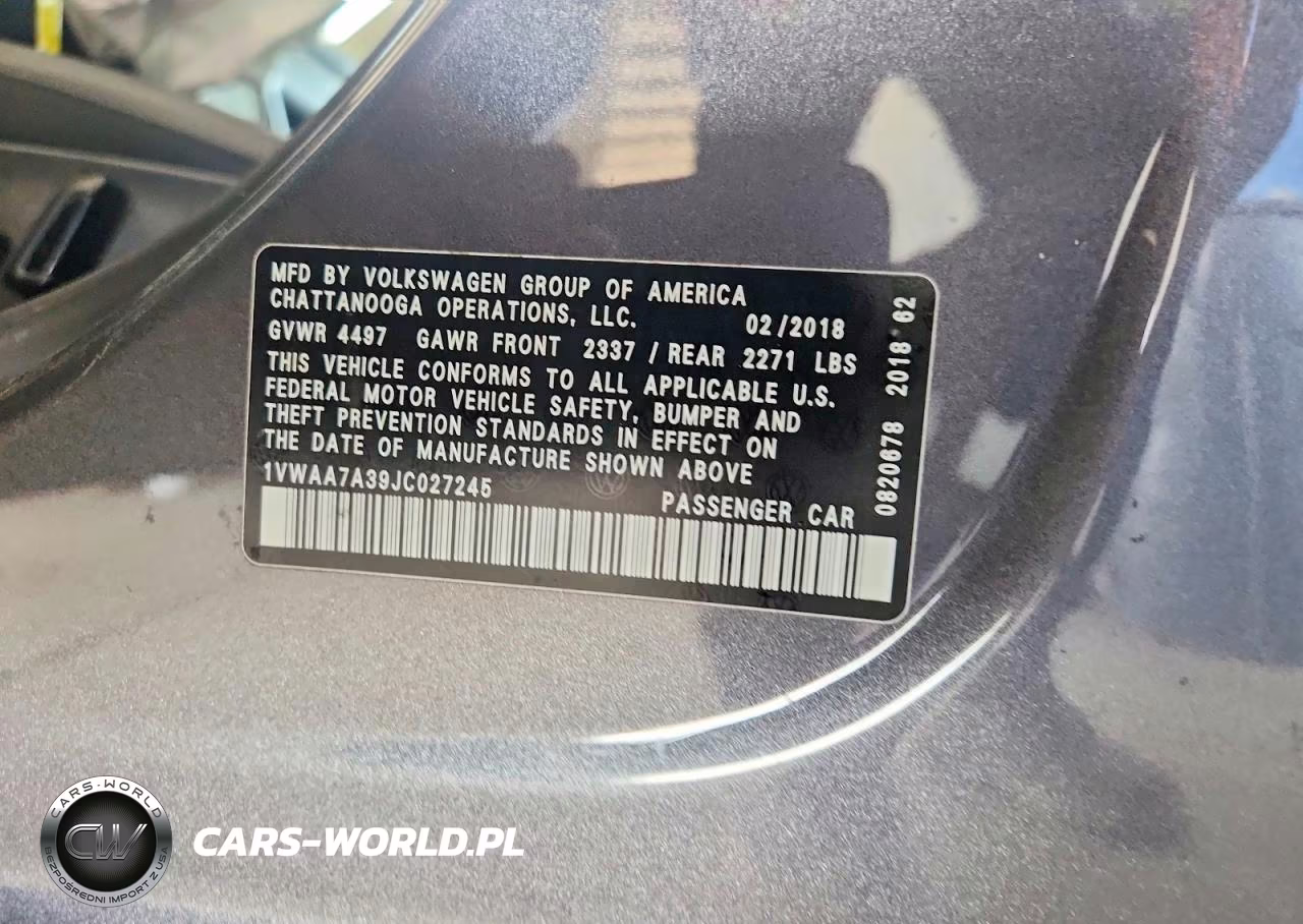 2018 Volkswagen Passat S VIN:1VWAA7A39JC027245 - 13