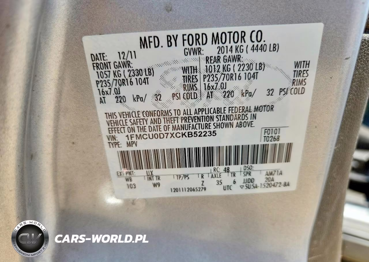 2012 Ford Escape Xlt VIN:1FMCU0D7XCKB52235 - 13