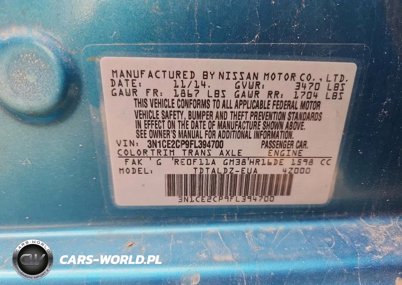 2015 Nissan Versa Note Sv VIN:3N1CE2CP9FL394700 - 12