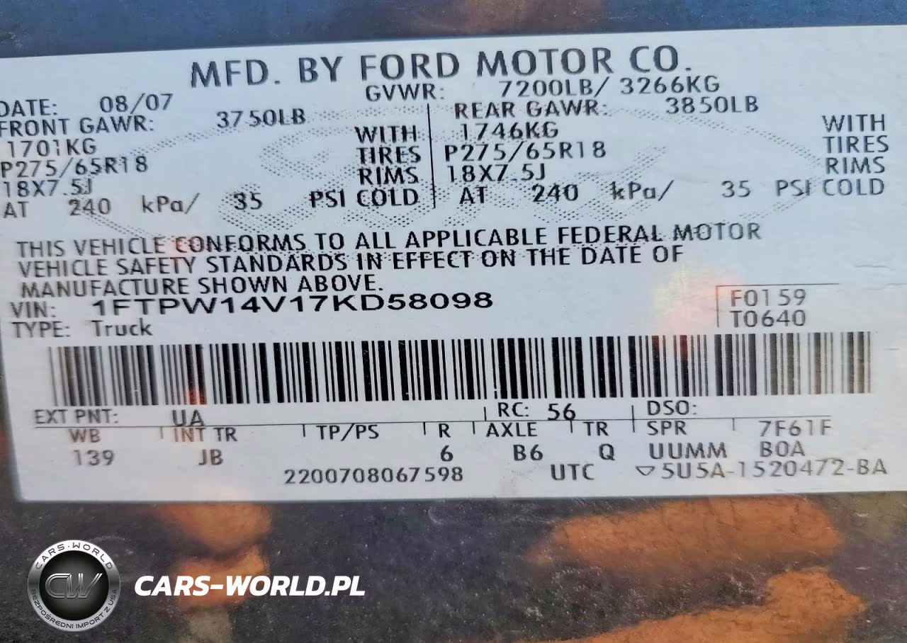 2007 Ford F150 Supercrew VIN:1FTPW14V17KD58098 - 12