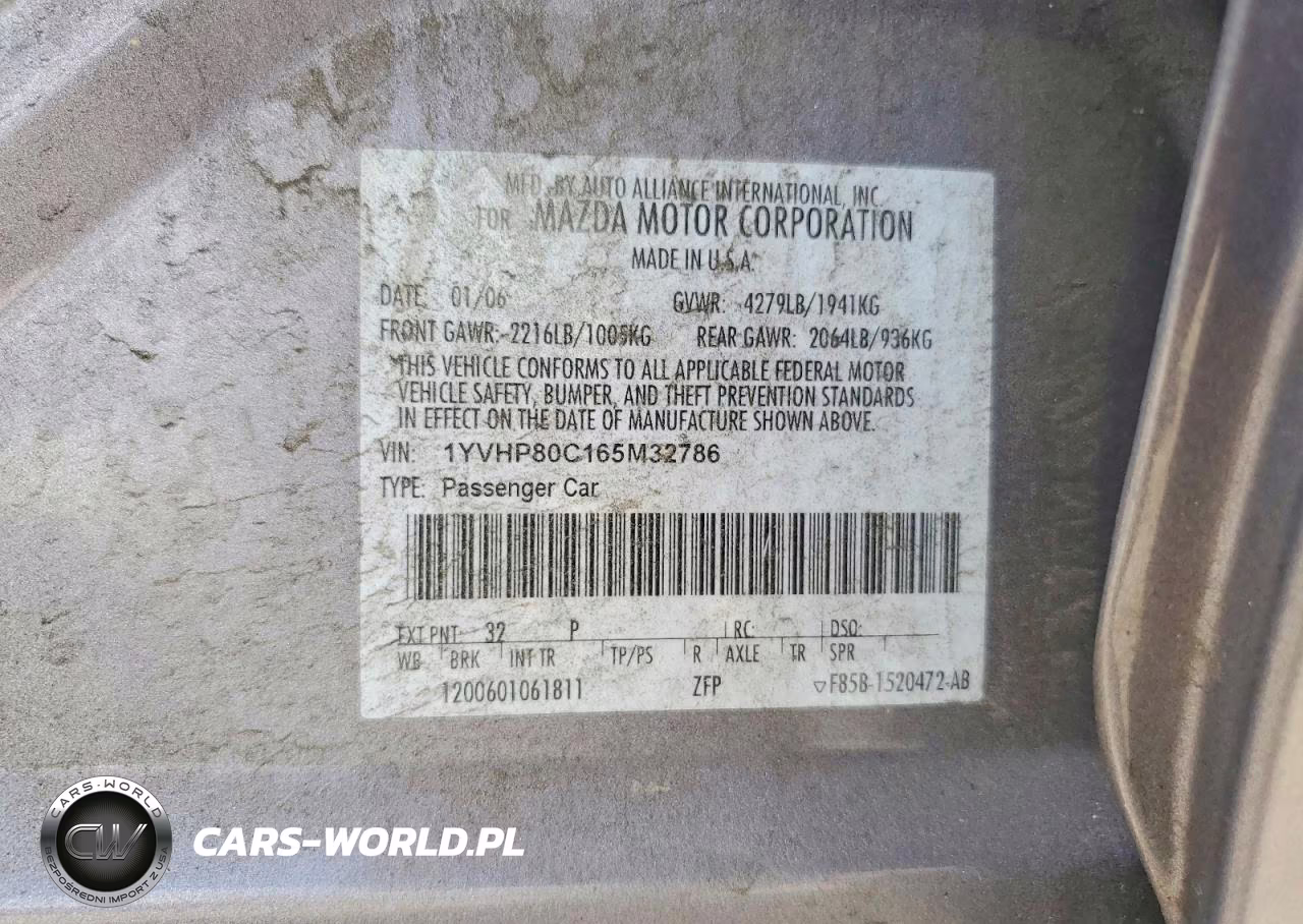 2006 Mazda 6 I VIN:1YVHP80C165M32786 - 12