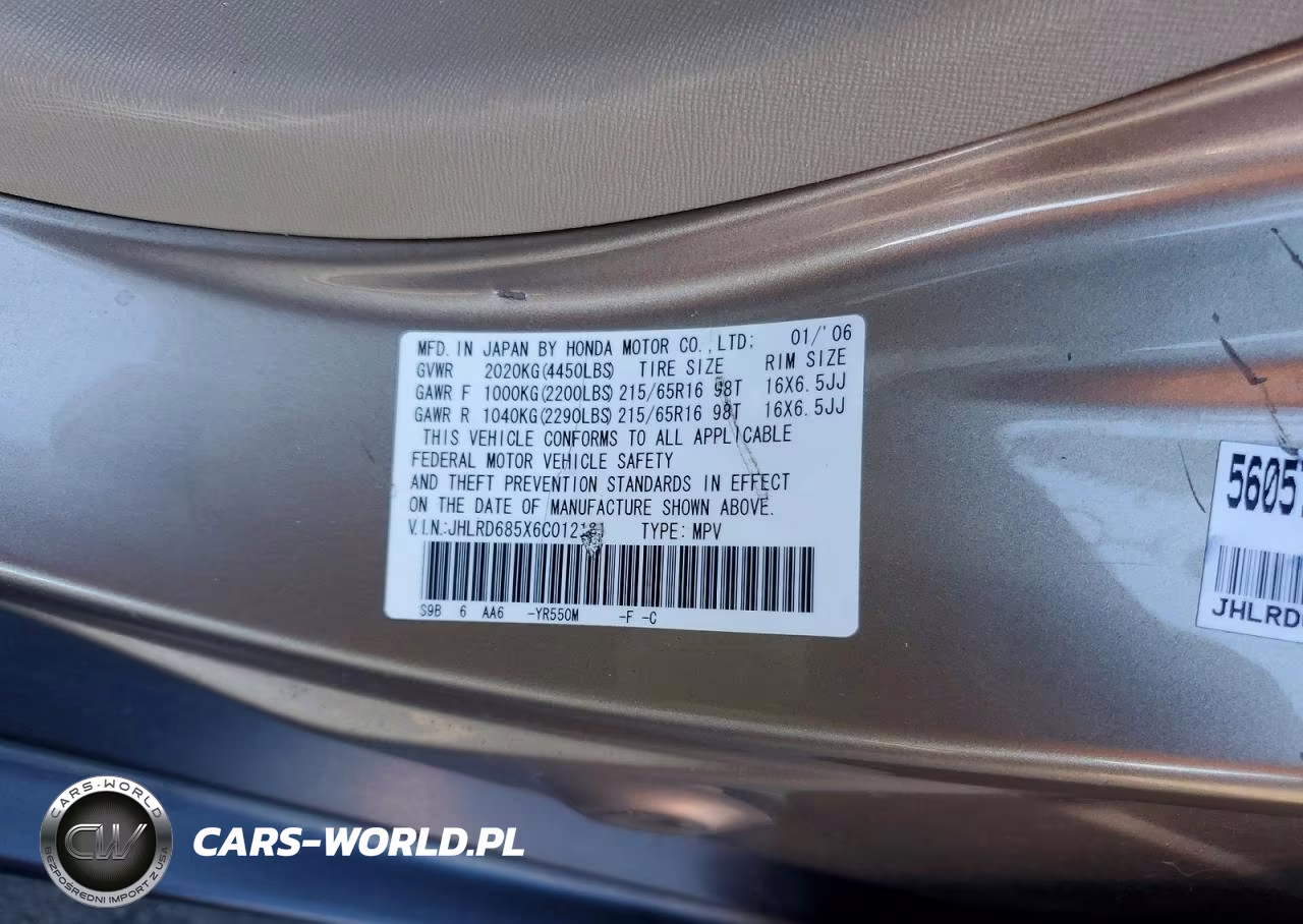 2006 Honda Cr-V Lx VIN:JHLRD685X6C012181 - 13