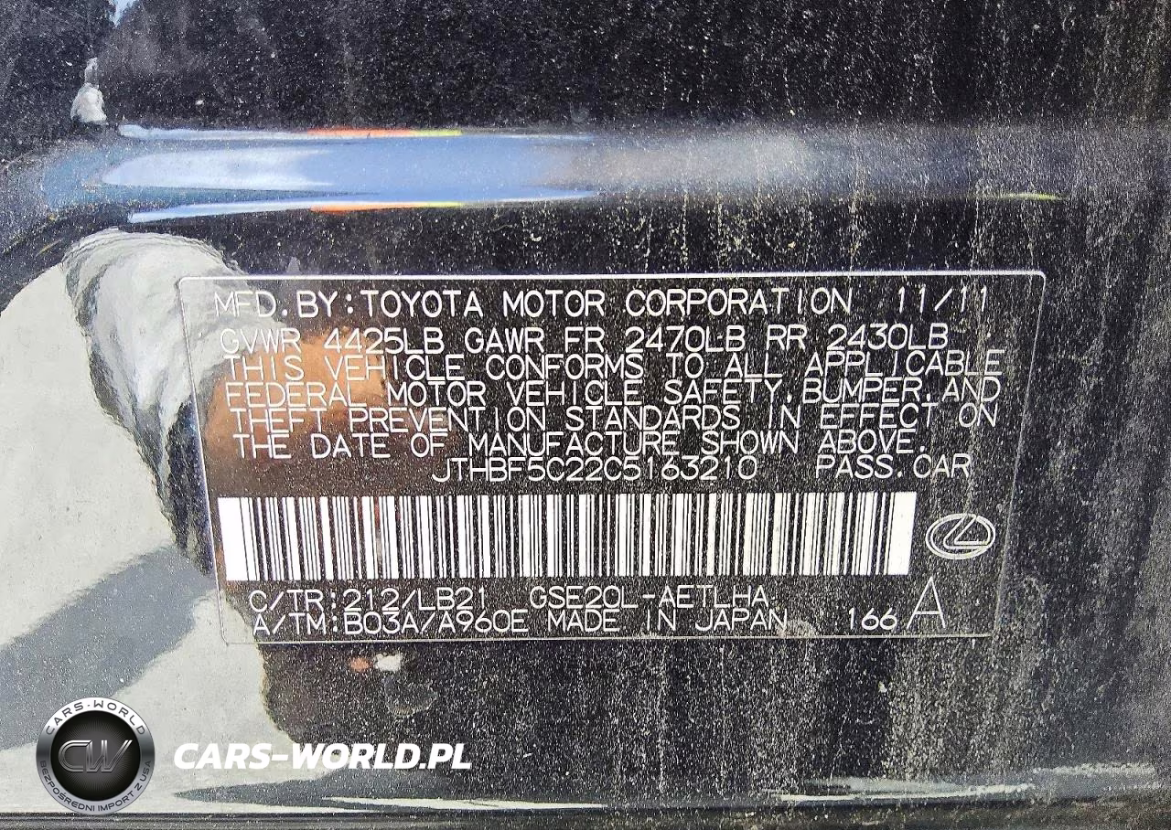 2012 Lexus Is 250 VIN:JTHBF5C22C5163210 - 12