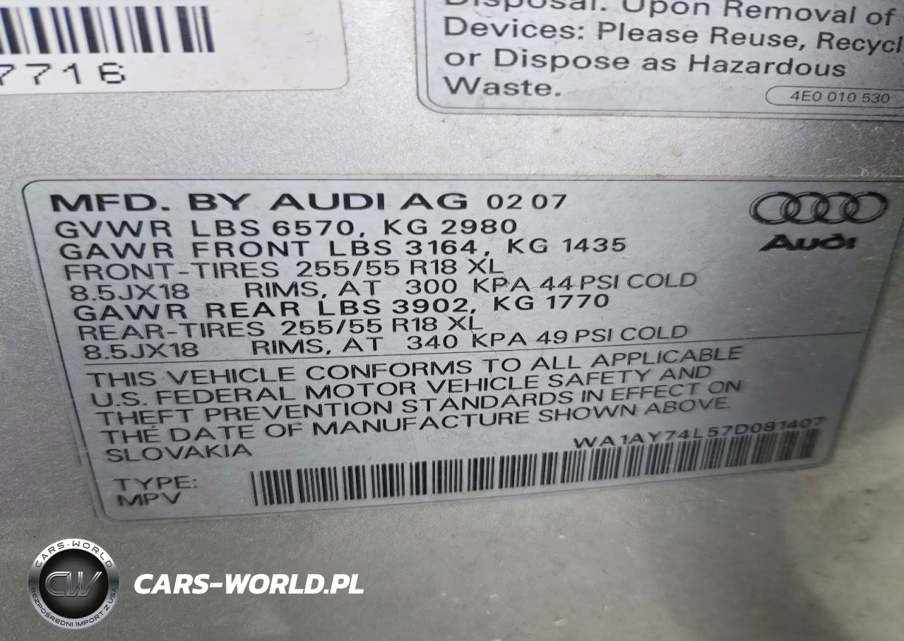 2007 Audi Q7 3.6 Quattro VIN:WA1AY74L57D081407 - 13
