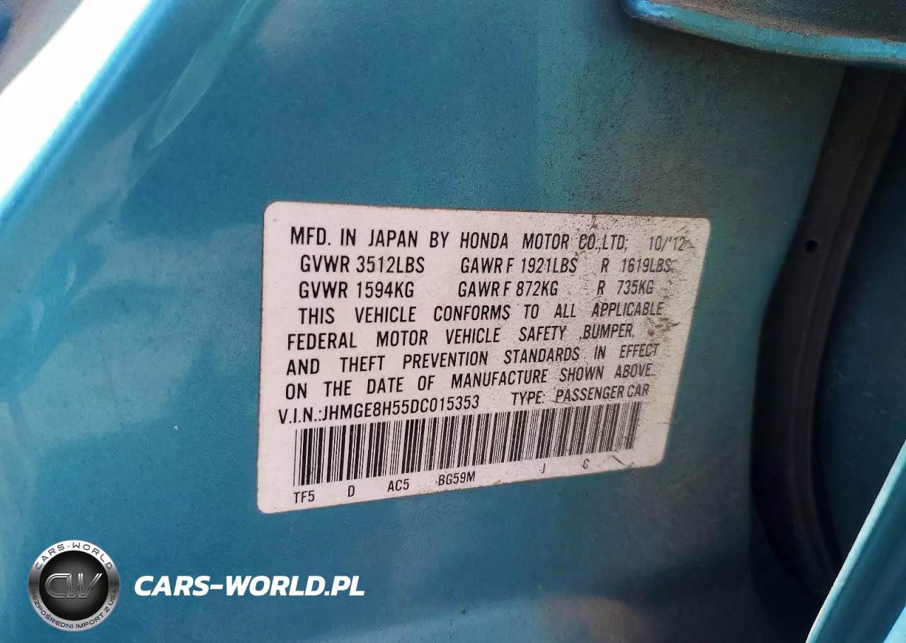 2013 Honda Fit Sport VIN:JHMGE8H55DC015353 - 12