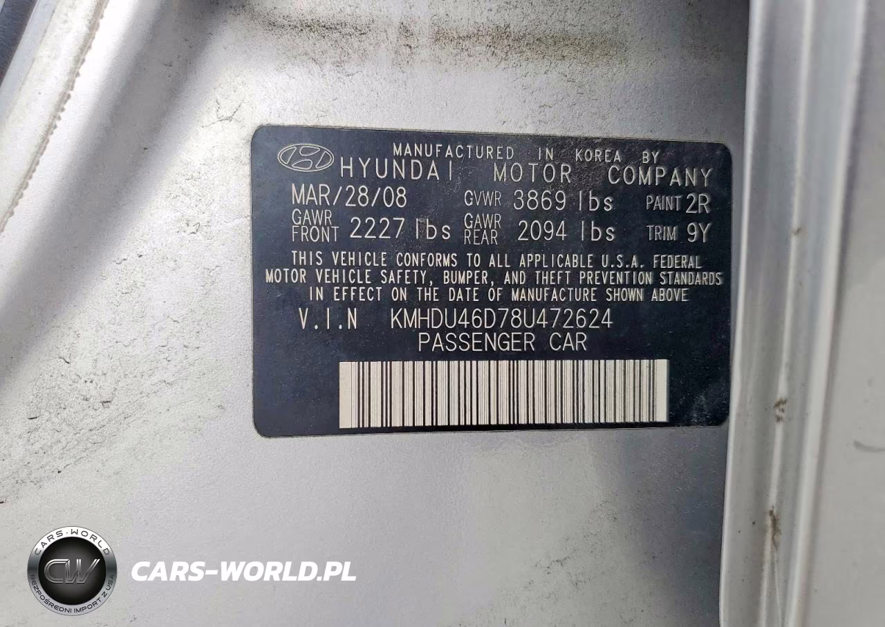 2008 Hyundai Elantra Gls VIN:KMHDU46D78U472624 - 12