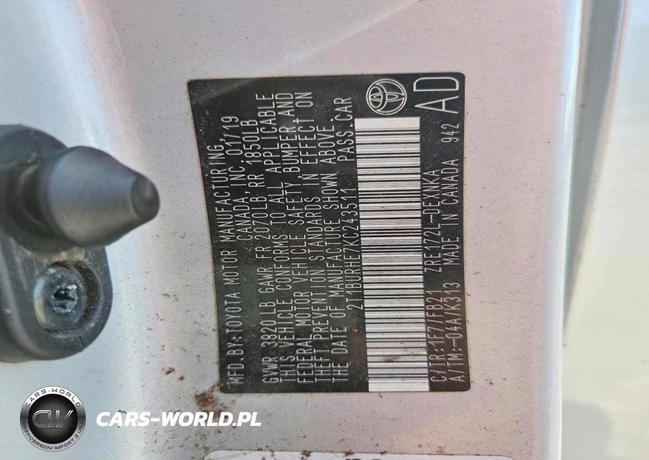 2019 Toyota Corolla Le VIN:2T1BURHE7KC243511 - 12