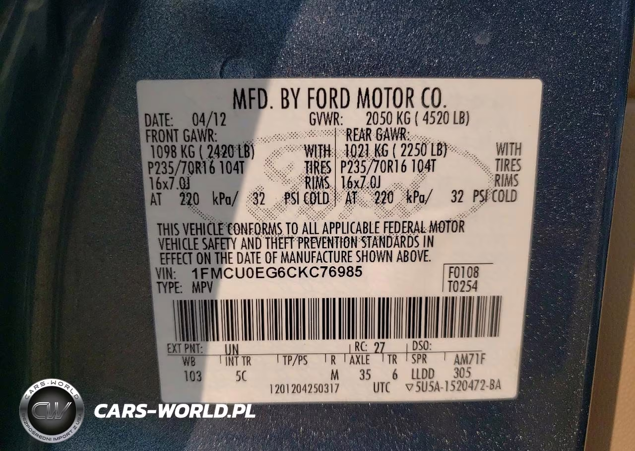2012 Ford Escape Limited VIN:1FMCU0EG6CKC76985 - 13