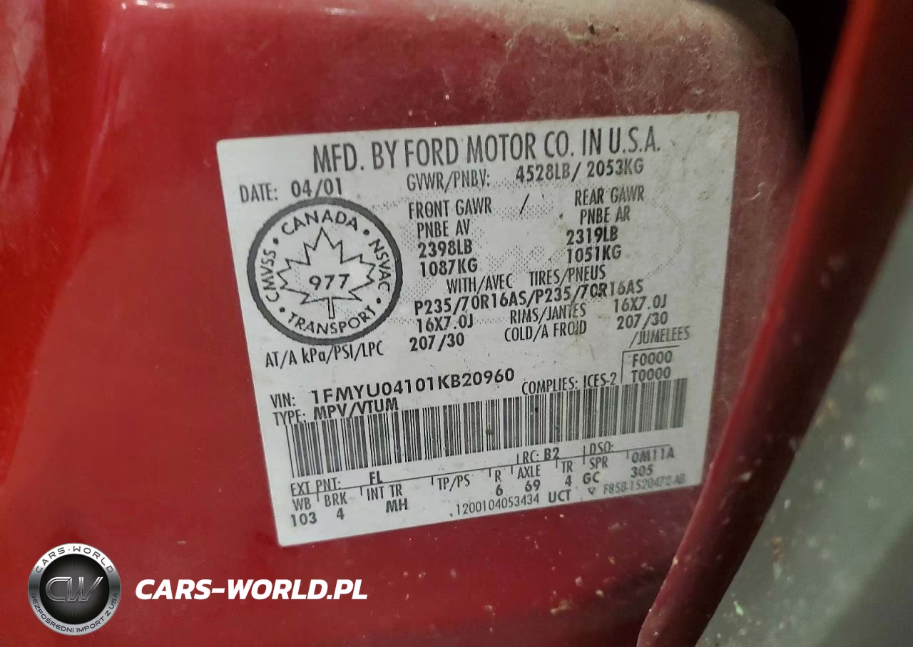 2001 Ford Escape Xlt VIN:1FMYU04101KB20960 - 13