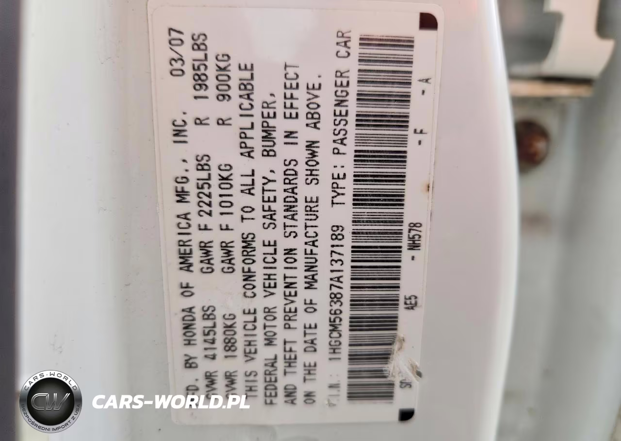2007 Honda Accord 2.4 Se VIN:1HGCM56387A137189 - 12