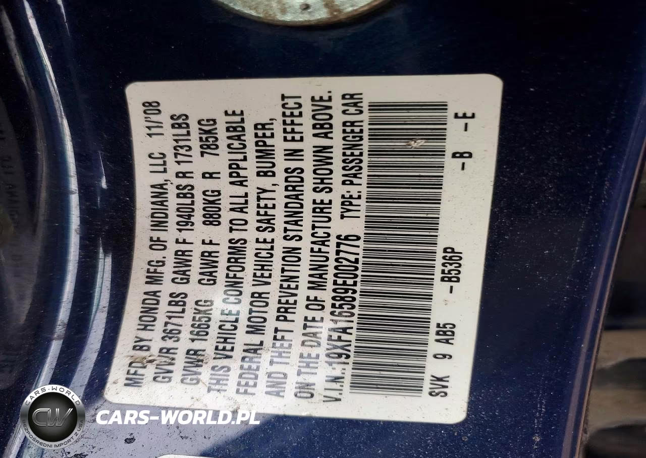 2009 Honda Civic Lx VIN:19XFA16589E002776 - 12