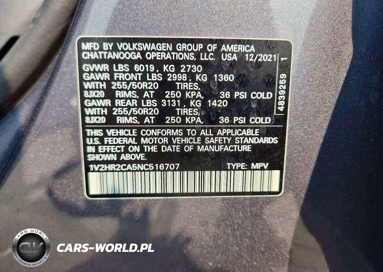 2022 Volkswagen Atlas Se VIN:1V2HR2CA5NC516707 - 12