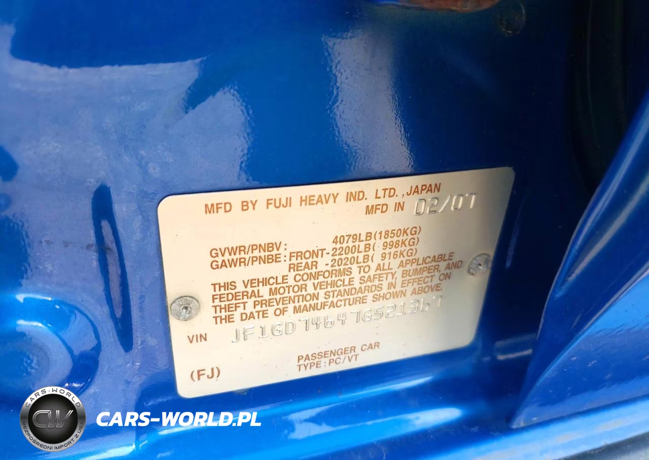 2007 Subaru Impreza Wrx VIN:JF1GD74647G521367 - 12