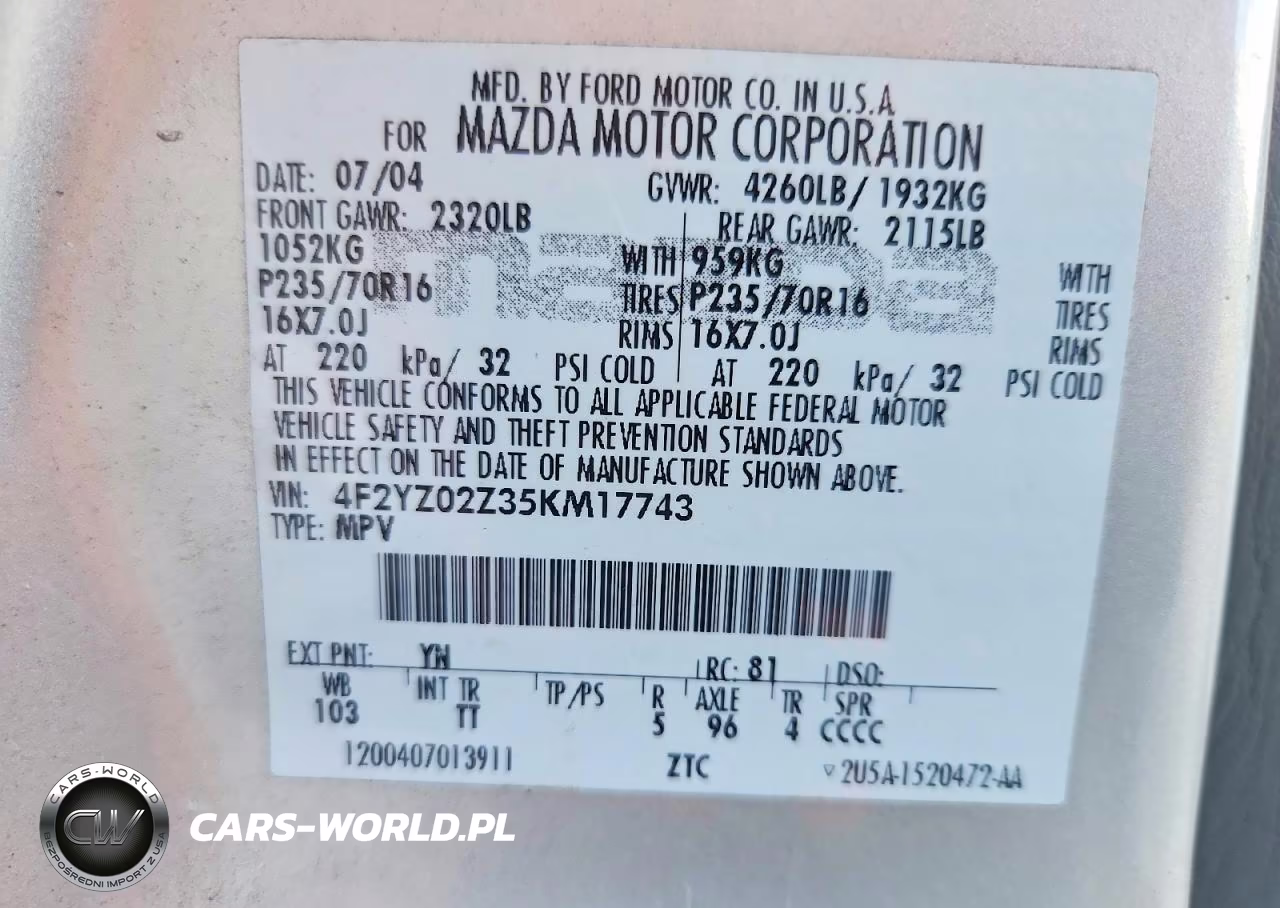 2005 Mazda Tribute I VIN:4F2YZ02Z35KM17743 - 12