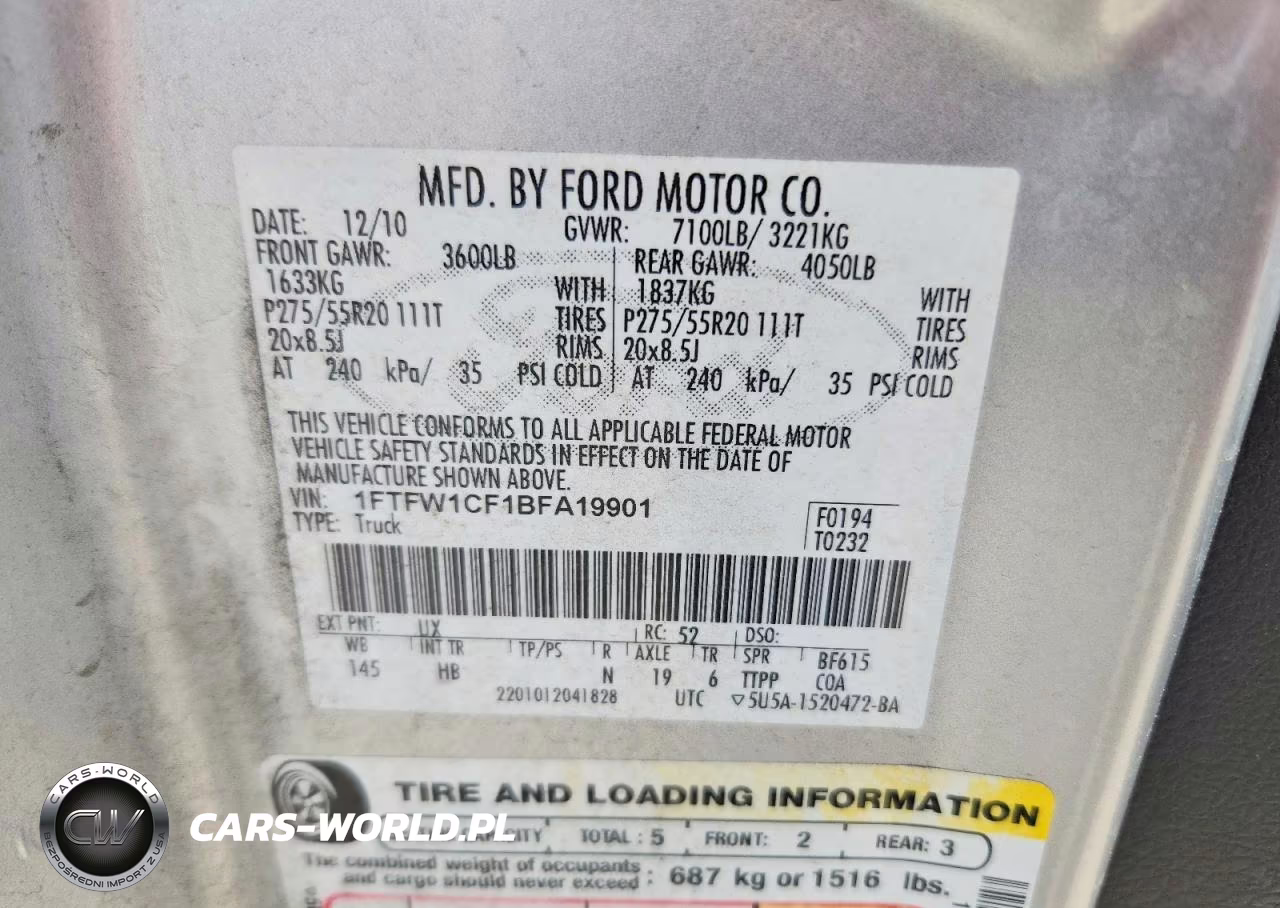 2011 Ford F150 Supercrew VIN:1FTFW1CF1BFA19901 - 12