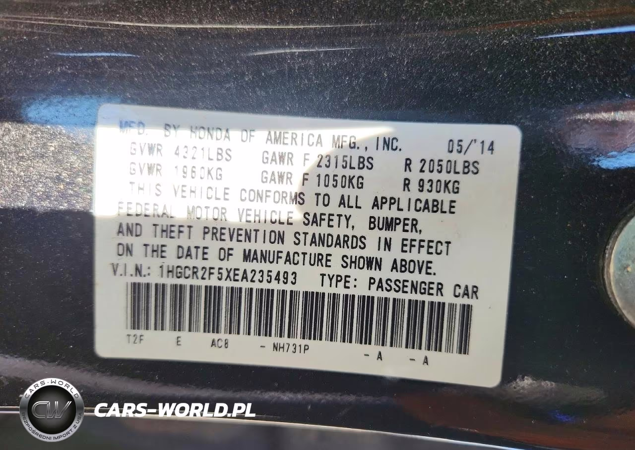 2014 Honda Accord Sport VIN:1HGCR2F5XEA235493 - 12