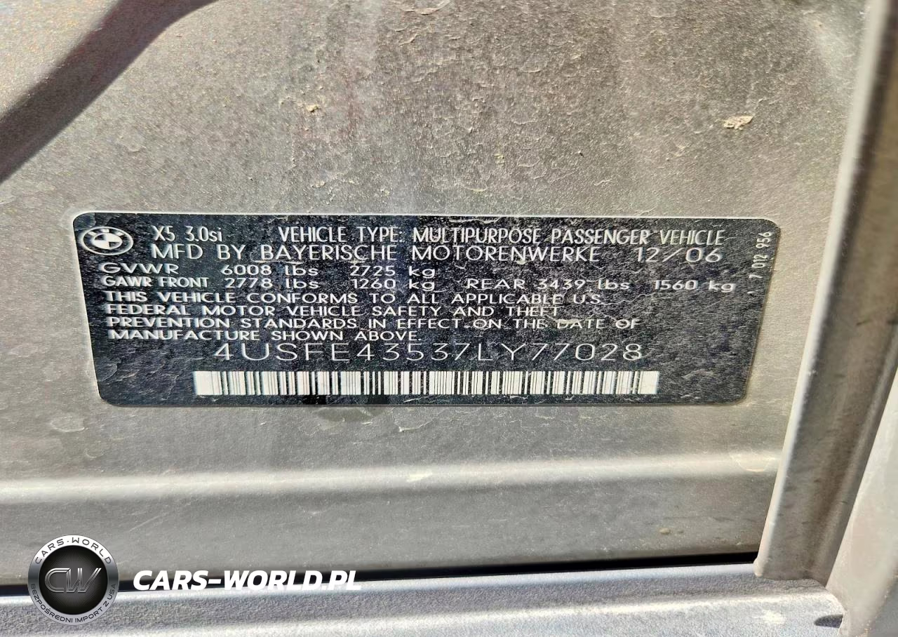 2007 BMW X5 3.0I VIN:4USFE43537LY77028 - 13