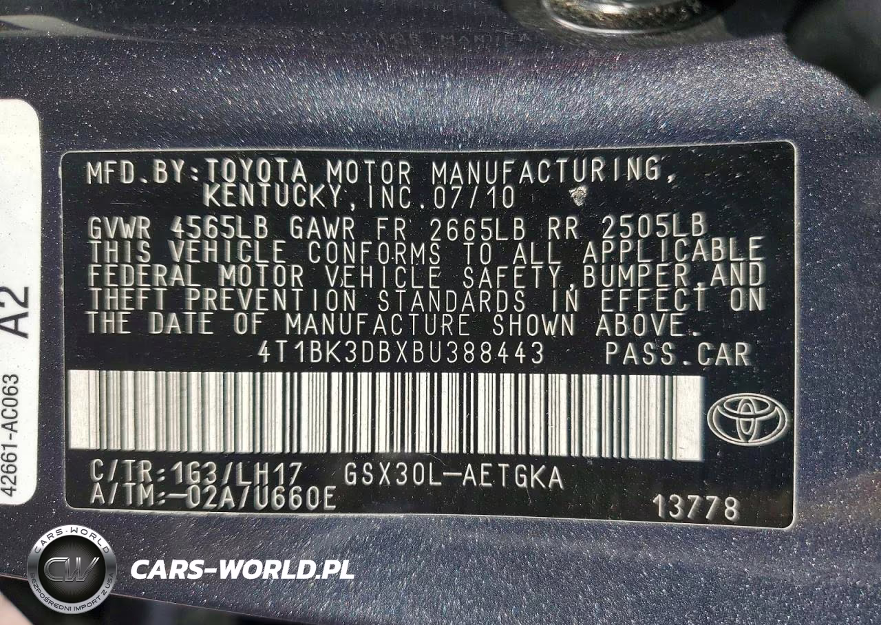 2011 Toyota Avalon Base VIN:4T1BK3DBXBU388443 - 12