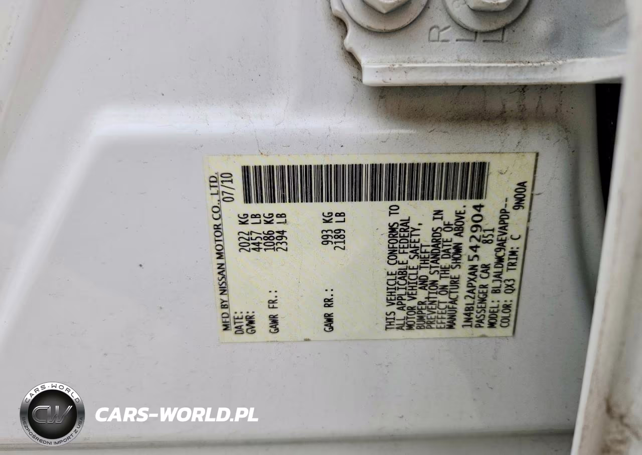 2010 Nissan Altima 3.5 Sr VIN:1N4BL2APXAN542904 - 12